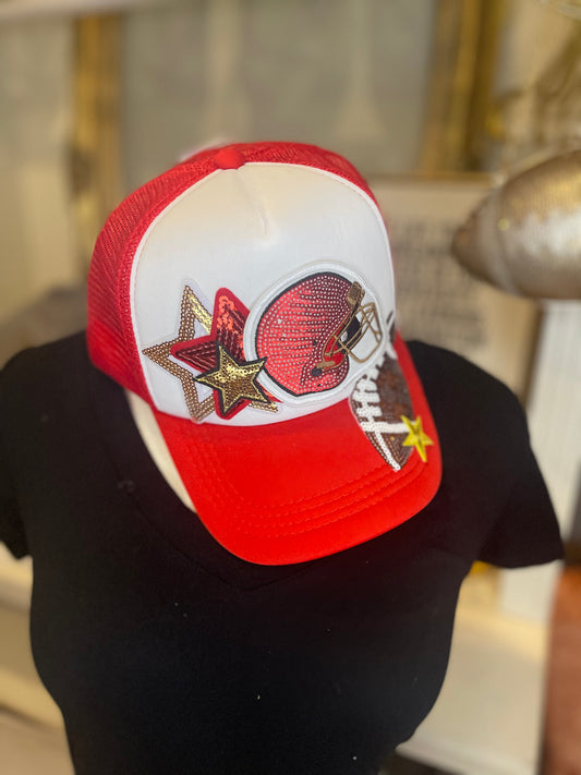 Red KC Stars & Football Trucker Hat