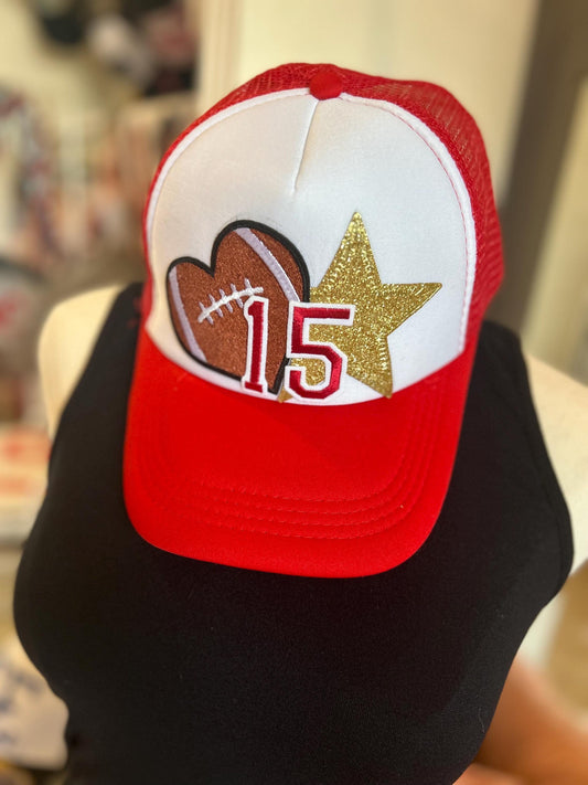 Custom KC Trucker Hat 15 Heart Football